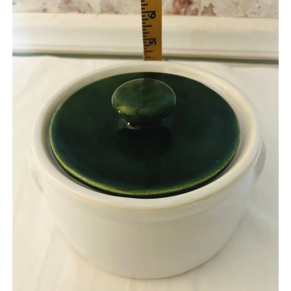 McCoy Bean Pot Vintage USA 1421 White Green Good Ceramic Farmhouse Lid
